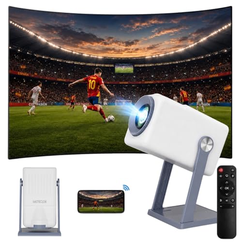 Mini Proyector Portátil con Android 11, Proyector 4K Soporte y 1080P Nativo, WiFi 6 y Bluetooth 5.0, Rotación 360°, Cine en Casa, Exteriores y Fútbol en Vivo (40-150')