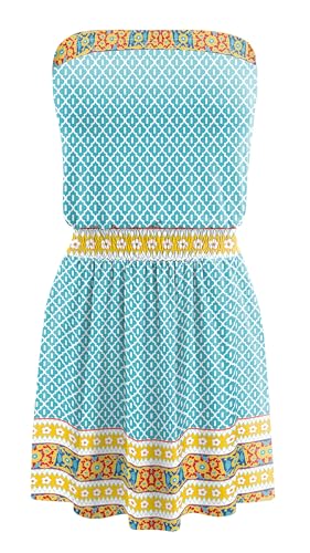Image of SAUKOLE Summer Dresses for Women Bandeau Strapless Smocked Elastic Waist Sundress Tube Mini Dress with Pockets