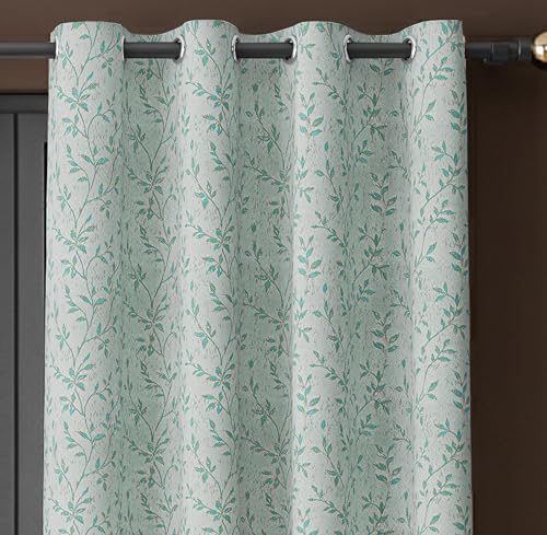 Image of Yellow Weaves 2 Pcs Jacquard Leaf Eyelet Long Door Curtain - Perfect for Home, Office, Bedroom, Living Room & Balcony - 7 Feet (Sky Blue)