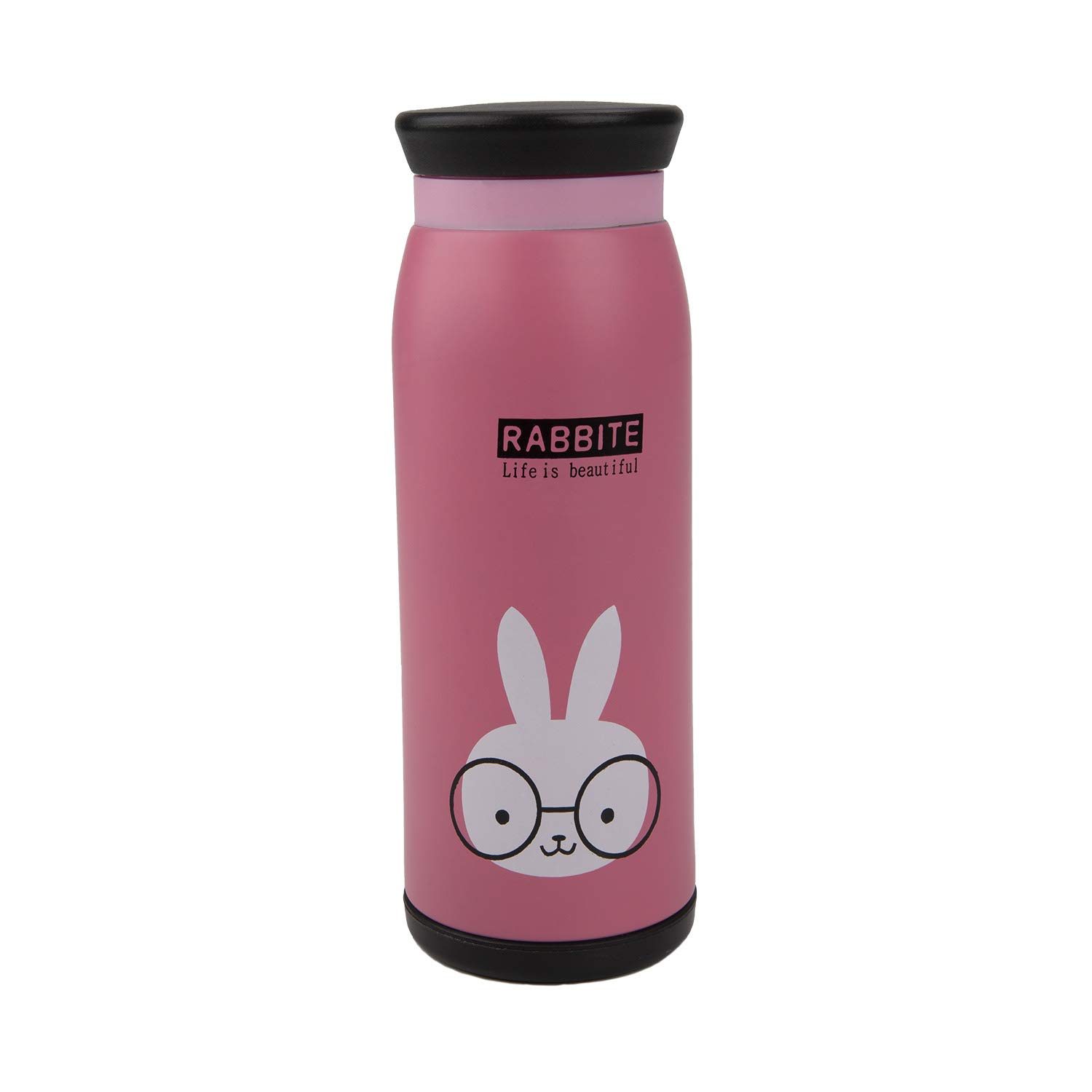 Kids Leakproof Travel Water Bottle School Out Door Camping Hiking, Vacuum Insulated Stainless Steel, Hot Cold Modern Double Walled, Thermo Mug, Hydro Metal Canteen (Pink-Rabbit)
