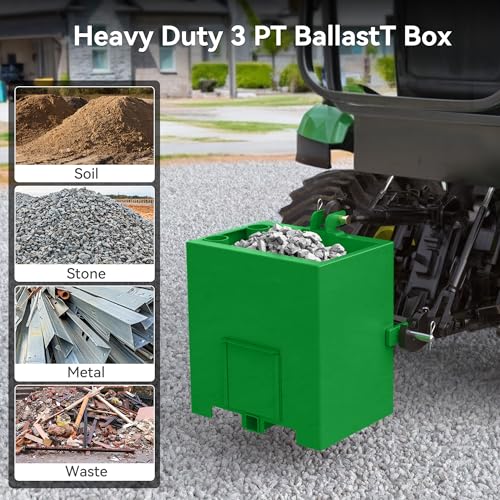 Image of YITAMOTOR 3 Point Tractor Ballast Box for Category 1 Tractors, 800 lbs Weight Ballast Height Box Attachment with 2'' Quick Trailer Hitch Receiver for Tractors, Loaders and Skid Steers, Green