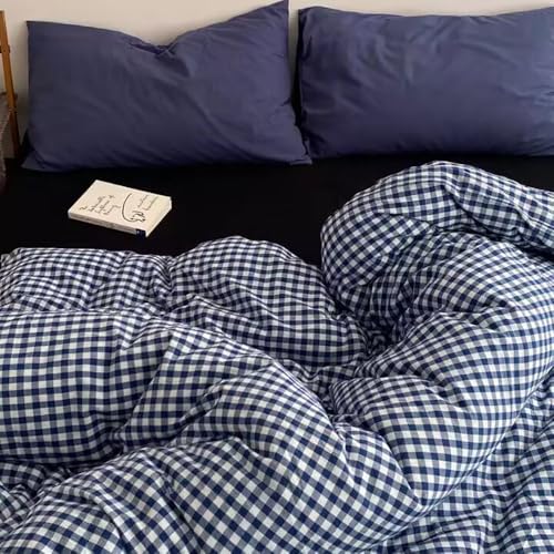Nyescasa Housse de Couette 220x240 Bleu Marine et Blanc à Carreaux Vichy Parure de lit Adulte 2 Personnes en Microfibre Sets de Housses de Couettes avec Fermeture...