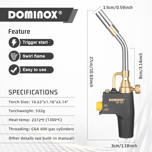 Image of High Intensity Propane Torch Head with 5FT Hose, Torch Head Kit | Trigger Start Gas Torch for Propane, MAPP Gas Tank, MAPP Gas Torch for Ignition, Cooking, Brazing, Not Included Gas Tank