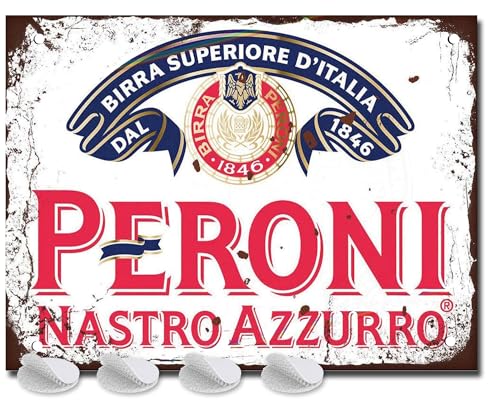 Peroni Targhe in metallo – fissaggi inclusi – Accessori da bar per casa pub o giardino all'aperto pub targa da parete per uomo idee regalo birra cartelli con cartello vintage cimeli