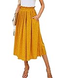 Picture of Yellow Floral Skirt for Women Casual Pleated High Waisted Midi Swing Flared Aline Skirt with Pockets Small