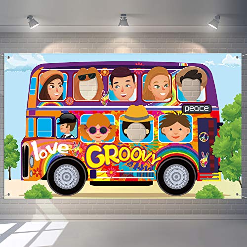 60's Party Decorations Hippie Bus Photo Booth Props Backdrop Banner Groovy Background Hippie Themed Birthday Carnival School Party Photo Prop Backdrop for Large Party Decoration