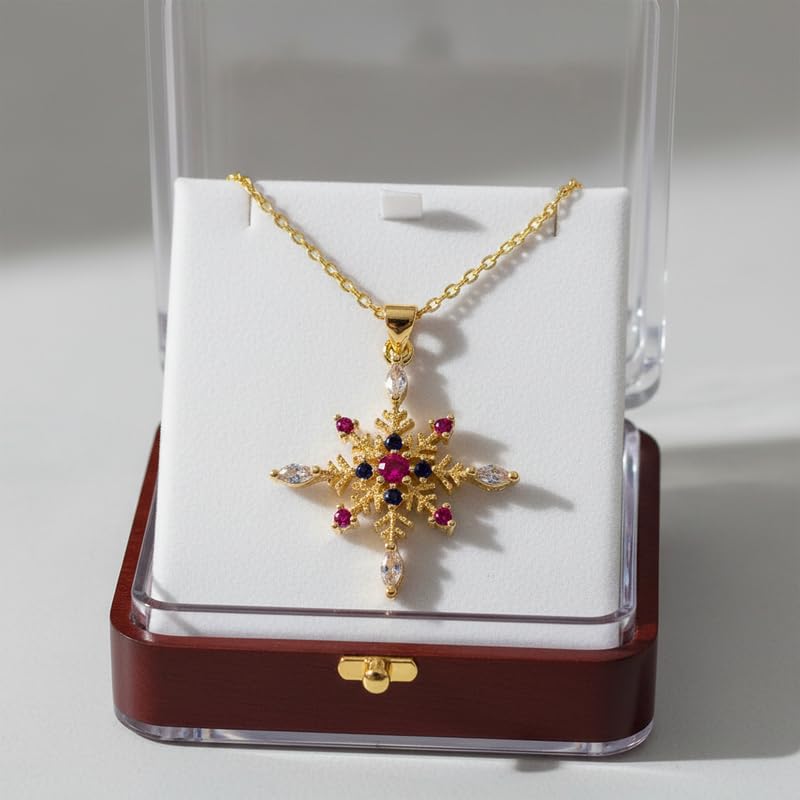 Collier croix argent 925 flocon de neige pendentif fleur multi-pierres chaîne 45cm