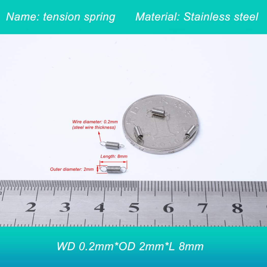 OURECO 20Stück Kleine Feder Ersatzteile Zugfeder Miniatur-Edelstahl Mit Haken Draht, Durchmesser 0.2Mm/0.2 * 2 * 14Mm