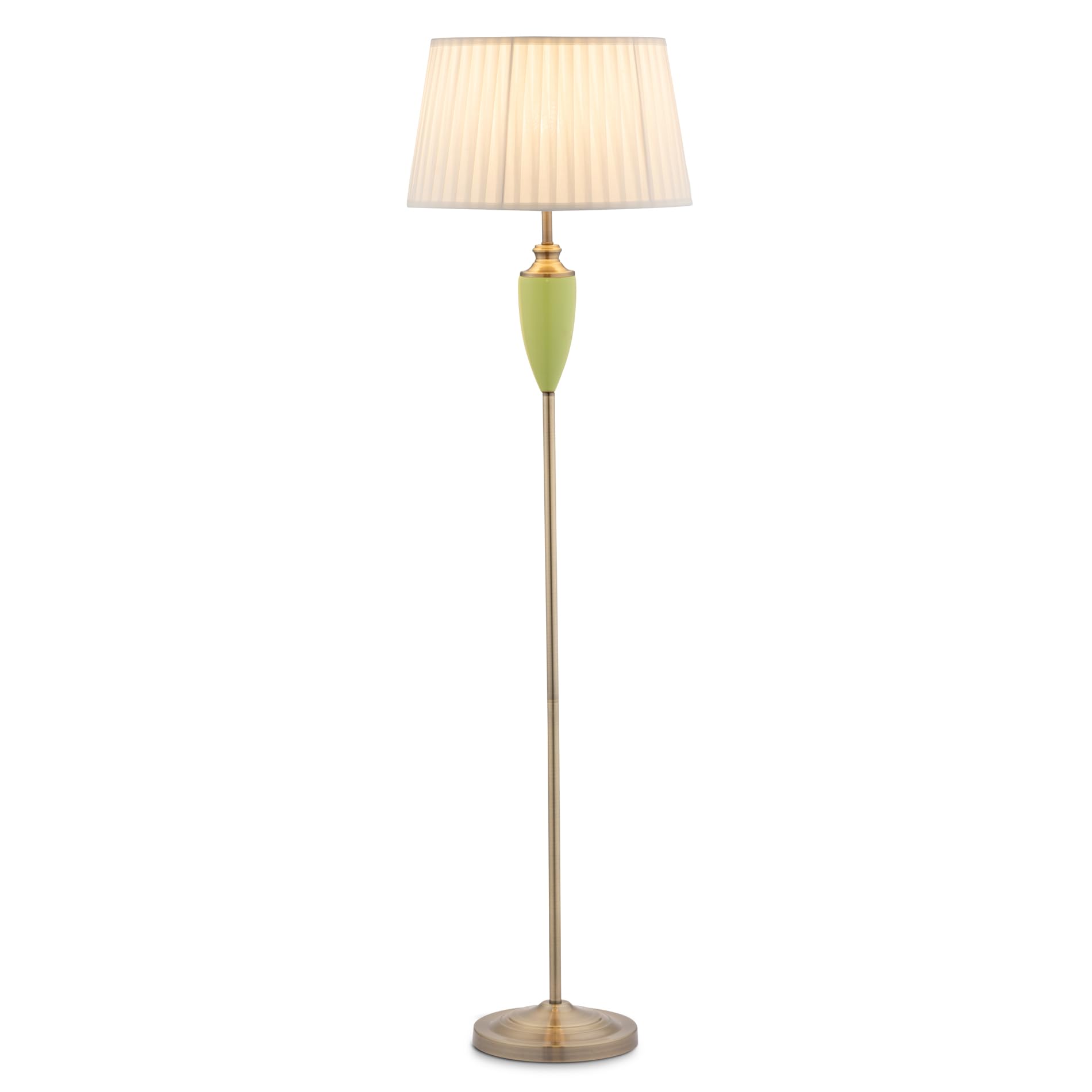 Lighting Supermarket Green Malham Large Ceramic Floor Lamp With Ivory Pleated Shade - & Antique Brass