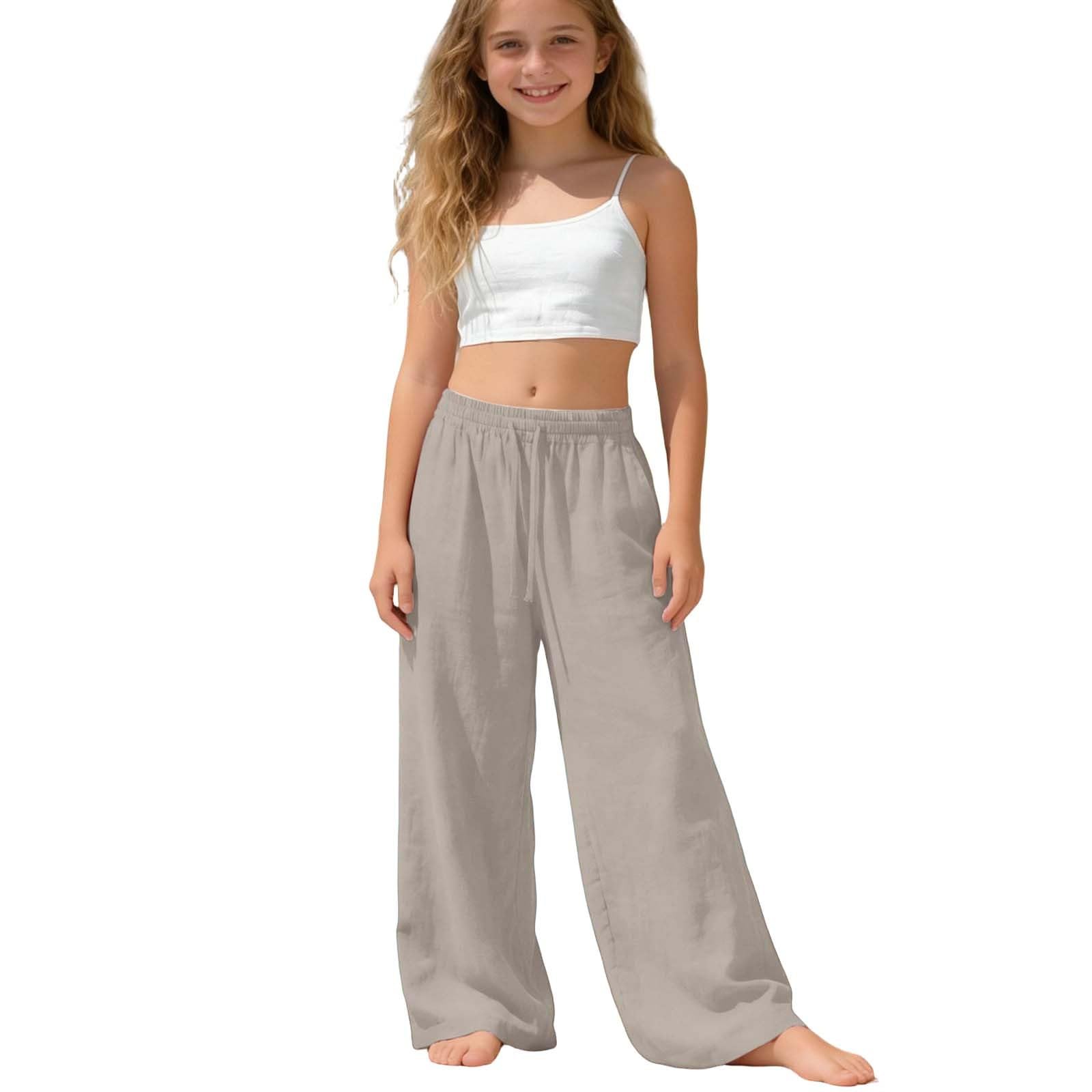 Pantalon Fille Enfant Large Coton Taille Haute Élastique Cargo Sport Décontracté Chic Pantalon Fluide Jogging 2-14 Ans A135