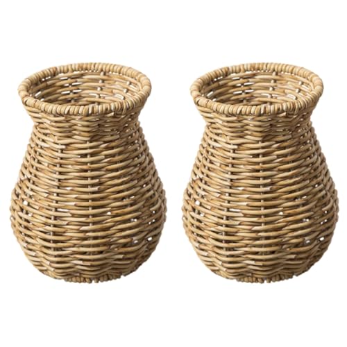 Cabilock 2 peças de vaso de imitação de vime, decoração rústica f...