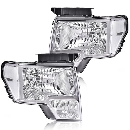 Image of G-PLUS Headlights Assembly, Compatible with Ford F150 2009 2010 2011 2012 2013 2014 (NOT Fit LED Style,Only Fit without LED Style) bumper Headlamp Clear lens Chrome Housing Clear Reflector