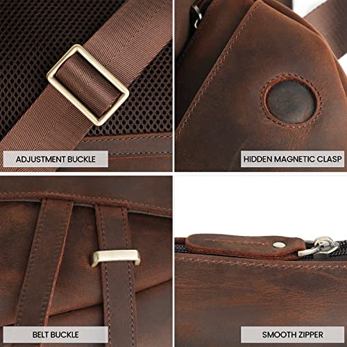 Crazy Horse Leather Messenger Bag Men's Large Capacity Retro Saddle Bag Outdoor Leisure Leather Chest Bag Men's Bag (Brown)4