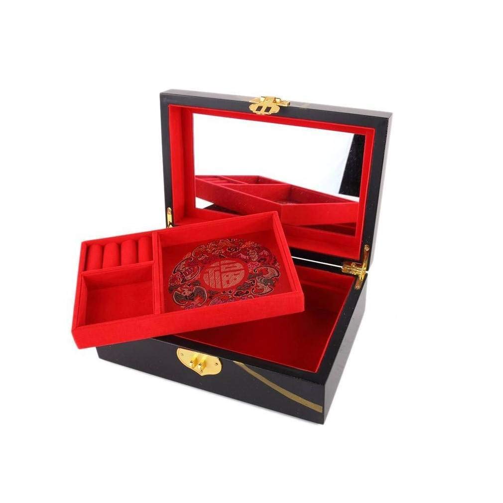 lachineuse - Schmuckkästchen mit goldener Pfingstrose - Aufbewahrungsbox aus lackiertem Holz - Schmuck- und Geheimbox - Chinesisches Dekor - Geschenkbox für Damen - Geschenkidee - 21 x 14 x 7 cm