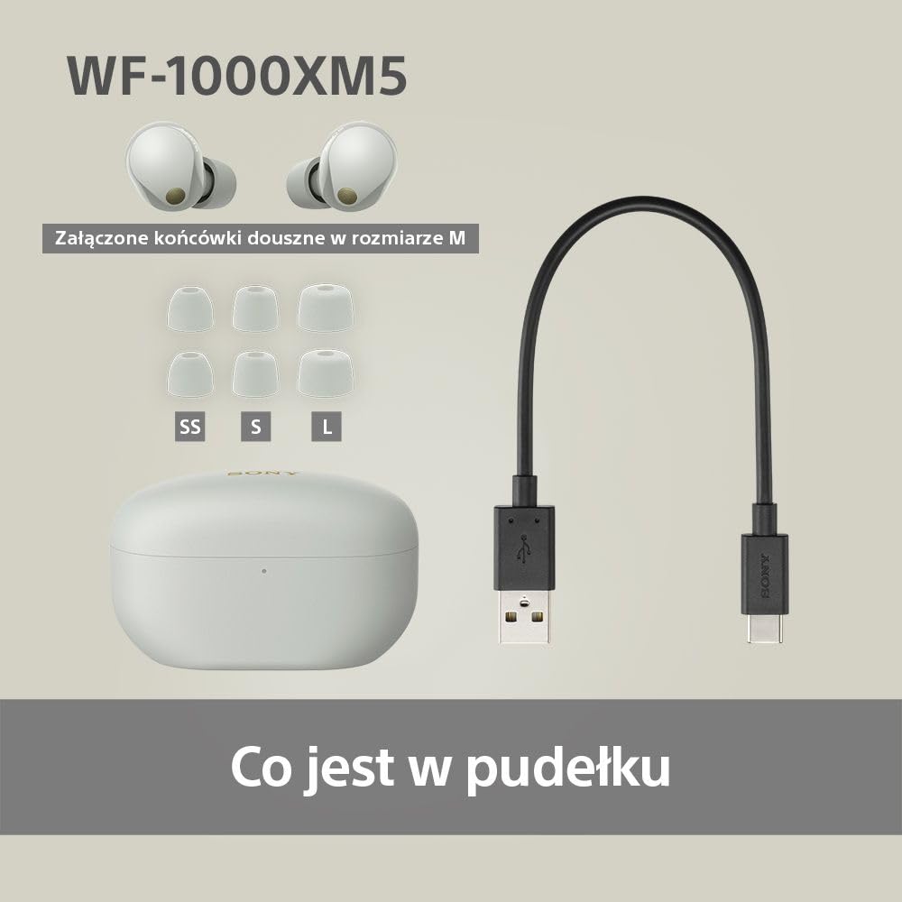 Sony WF1000XM5S.CE7 Słuchawki Douszne, Srebrny, Do 24 h