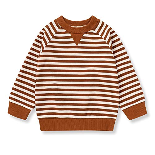 Toddler Baby Cotton Pullover Sweater Tops Kids Fall Winter Knit Sweater Solid Color Clothes 1-5T (Brown-Stripe, 18-24 Months)