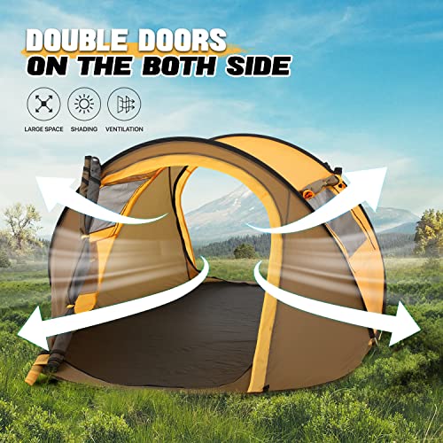 Monibloom Tent For Camping 1-2 Person Outdoor Pop Up Easy Set Up Automatic Family Travel Weatherproof Tent, 2 Doors And Side Windows Instant Easy Popup Beach Tent With Carry Bag, Earth Yellow #TOP5