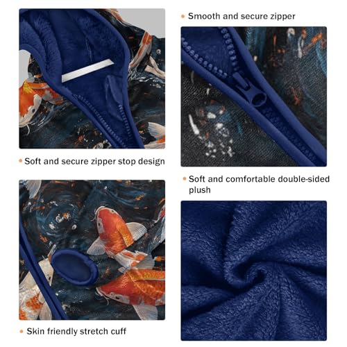 Koi Fish Water Pattern Toddler Fleece Jacket Girl Boys Hooded Fleece Jacket Coat Warm Outwear Zip-up 3-10T3