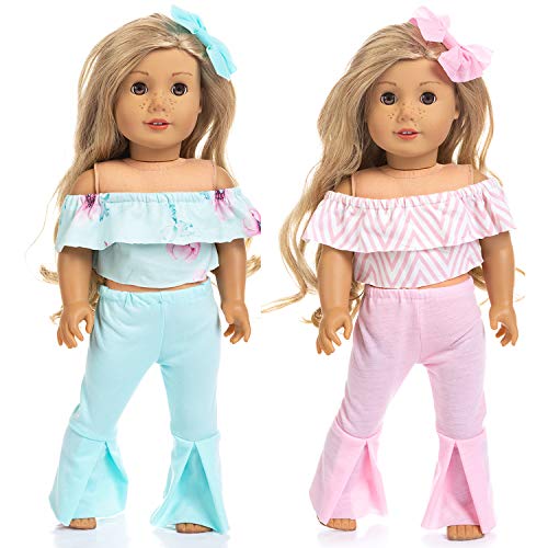 Ecore Fun 2 Sets 18 Inch Doll Clothes Summer Causual Wear Outfits Pants for American 18 Inch Girl Doll Birthday Reward Gift for Girl