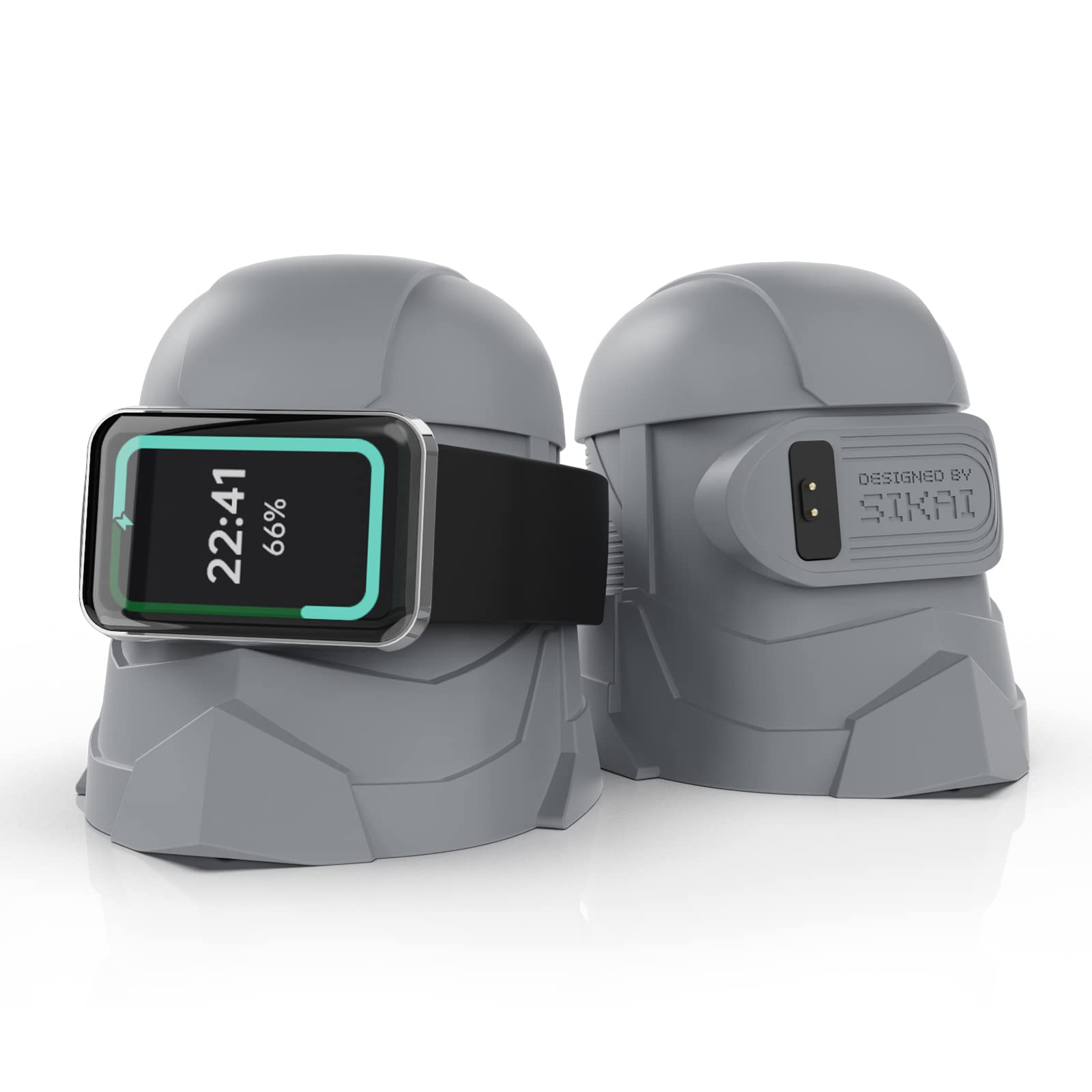 SIKAI CASE Cute Helmet-shaped Charger Stand Compatible with Xiaomi Mi Band 7 Pro/Redmi Smart Band Pro, Skin-Friendly Silicone, Nightstand Mode, Home/Office Use, Ideal Gift (Gray)