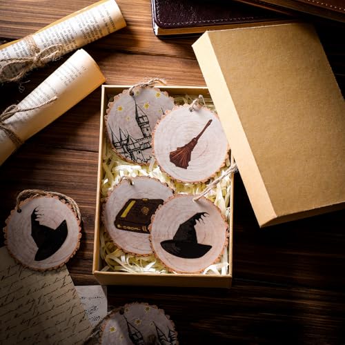 Image of Soulchen 24 Pcs Magical Wizard Party Decor Wizard Magic Lover Gifts Wooden Vintage Magic Hat Book Castle Broom Hanging Ornaments Sign for Room Home Birthday Party Decoration