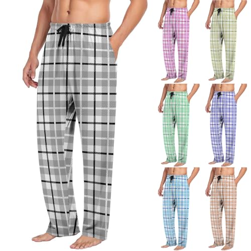 Campbell Men’s Plaid Casual Pajama Pants, Straight Leg Stretchy Checkered Lounge Sweatpants Loose Pjs Bottoms with Pockets2