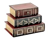 Bellaa 28076 Book Box with Drawers Hidden Storage Trinket Keepsake Decorative Bookends Vintage Antique Flux Leather Wood Organizer Retro Farmhouse Boho Home Decor