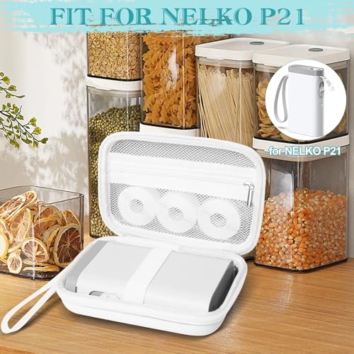 Image of Teyomi Case Compatible with NELKO P21, for NIIMBOT D110, for JADENS D110 Label Maker with 3 Roll Label Tape(Label Paper 1 /2 inch x 1 1 /2 inch (12mm X 40mm))-Hard Shell Storage Bag-White