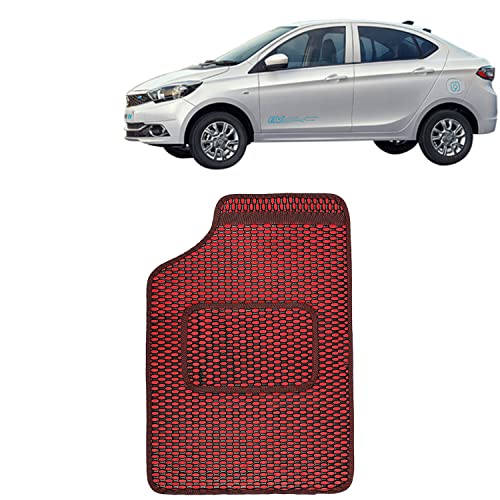 Image of Kingsway Dotted Design Car Floor Foot Mats Universal Fit for Tata Tigor EV, Model Year : 2019 Onwards, Water and Dustproof, Color Red, Set of 5 Pieces