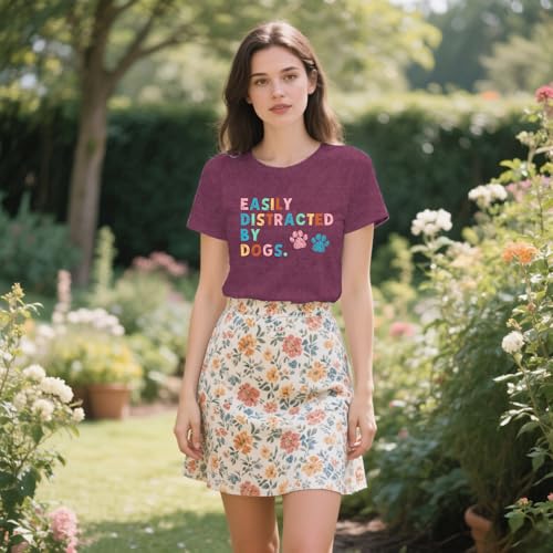 Womens Dog Shirts Easily Distracted by Dogs Tshirt Dog Mom Paw Pet Lover Tee Tops3