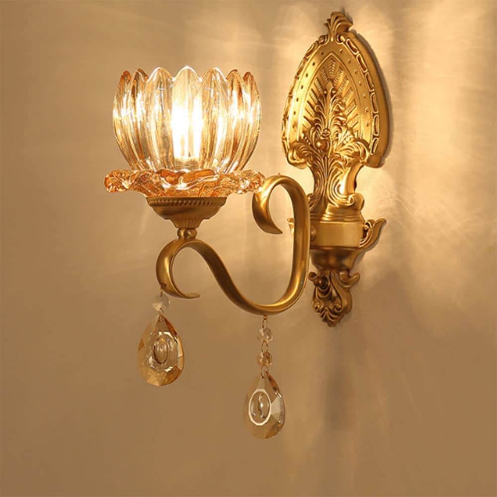 YNIYUJKL Wall Lamp, European Light Luxury Indoor Wall Light Crystal Full Copper Wall Lamp Flower Bedroom Bedside Lamp Hallway Aisle Wall Sconce