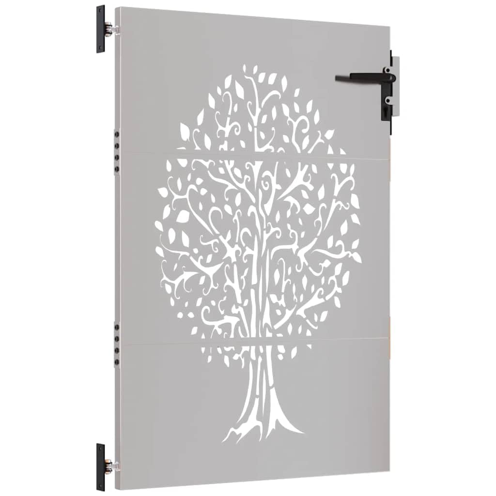 Gartentor 85x125 cm Cortenstahl Rostoptik Baum-Design abschließbar Modernes Zauntor für Garten Terrasse und Eingangsbereich