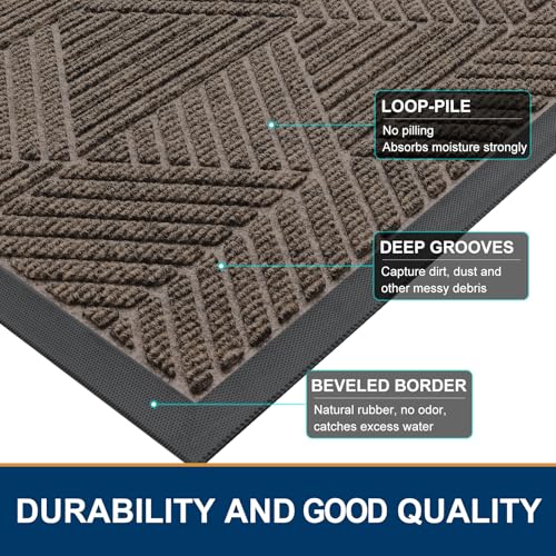 Image of Smiry Front Door Mat Outside Entrance, Heavy Duty Sturdy Natural Rubber Doormat, Trap Dirt and Moisture, Easy Clean Low Profile Mats for Indoor Outdoor Entry, Irregular Triangle (29.5x17, Mixed Khaki)