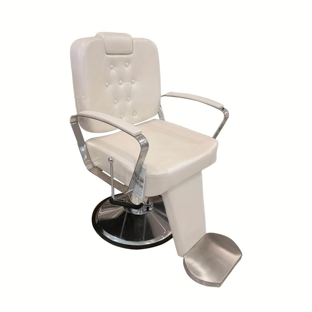 Poltrona da barbiere idraulica girevole a 360° reclinabile, in pelle PU impermeabile, colore bianco perla brillante, con poggiapiedi, multiuso per parrucchiere, trucco e tatuaggio