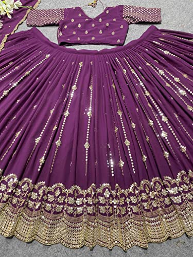 Image of DhrishafashionWOMEN'S Georgette Semi-Stiched lehnga (SF-ver12no Purple1 Free Size)