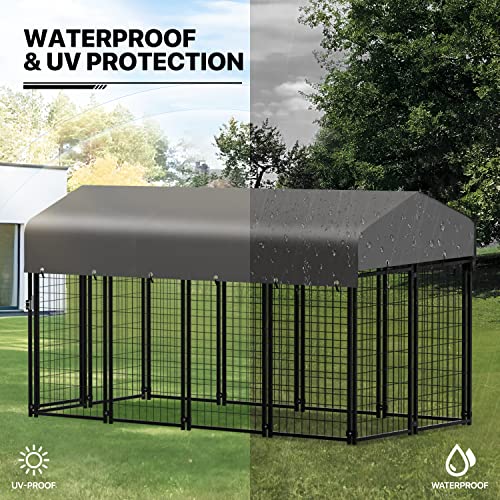MoNiBloom Heavy Duty Outdoor Dog Run Enclosure for Small/Medium Dogs, All Weather Metal Dog Kennel with Roof and Rotating Feeding Doors, 4.6ft High Expandable Outdoor Dog Playpen Run, 14 Panels MoNiBloom Heavy Duty Outdoor Dog Run Enclosure for Small/Medium Dogs, All Weather Metal Dog Kennel with Roof and Rotating Feeding Doors, 4.6ft High Expandable Outdoor Dog Playpen Run, 14 Panels