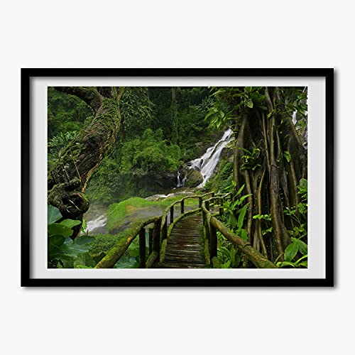 Affiche 70x50 cm cascade jungle avec cadre photo bois MDF pour decoration murale