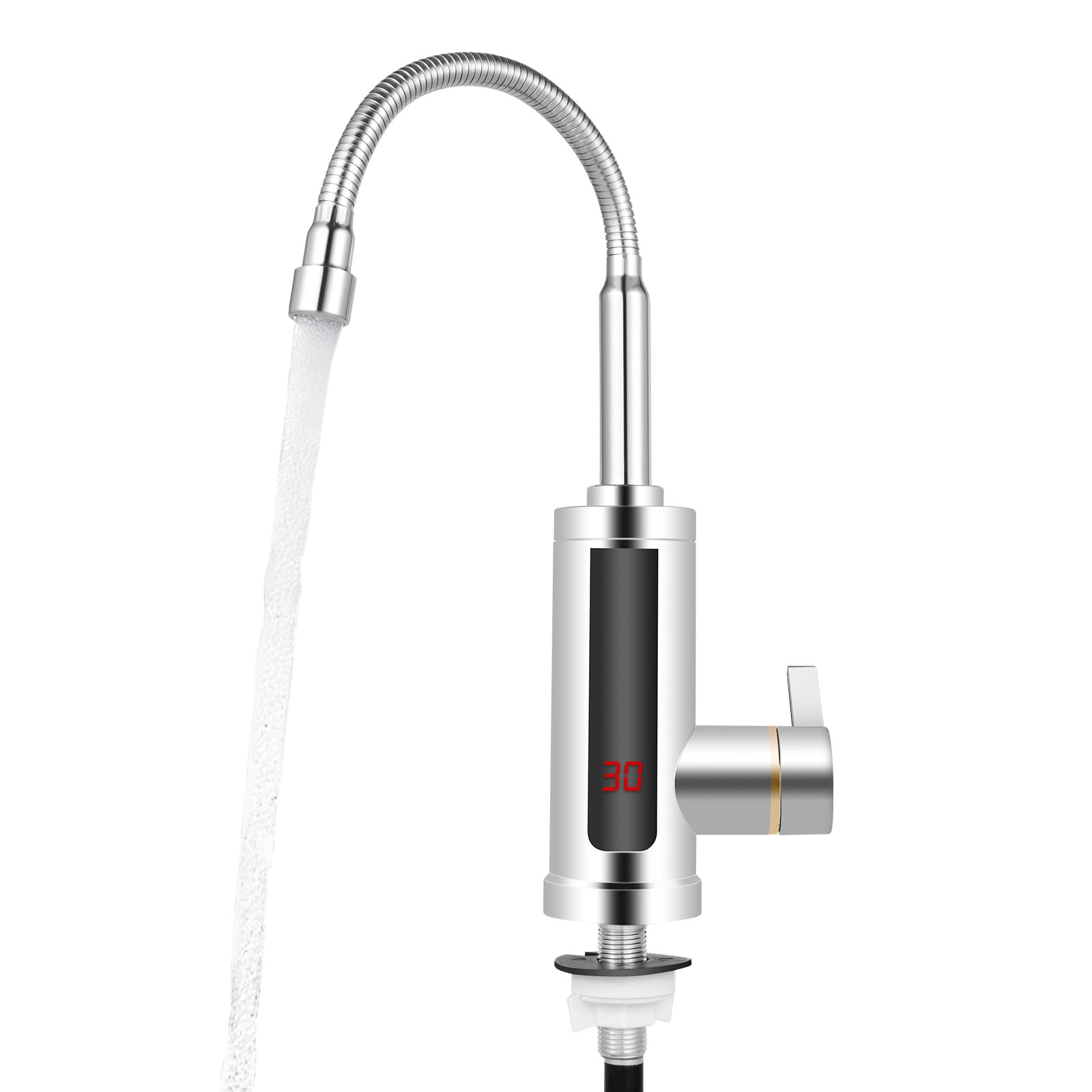 MINRS Robinet avec chauffe-eau, robinet électrique avec indicateur de température LED, sortie rotative à 360°, chauffe-eau électrique avec protection contre les fuites pour maison, hôtel, restaurant