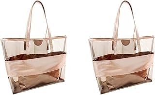 Sacola de praia bolsa de praia 2 peças feminina transparente sacola feminina transparente bolsa de ombro transparente bolsa de ombro transparente bolsa de ombro transparente com bolsa interna bolsa de PVC bolsa de praia bolsas de mão, Marrom, Size 1