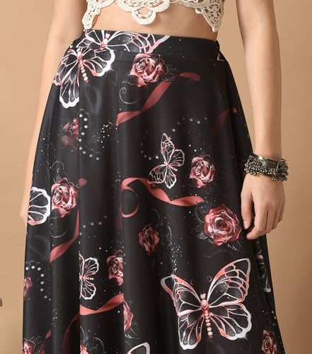 Image of VAGISHA Women's 4-Metre Flared Long Skirt | Skirts for Women Long Length | Long Skirts for Girls | Ethnic & Boho Printed Wear with Elastic Waist | Perfect for Party, Festive & Casual Look