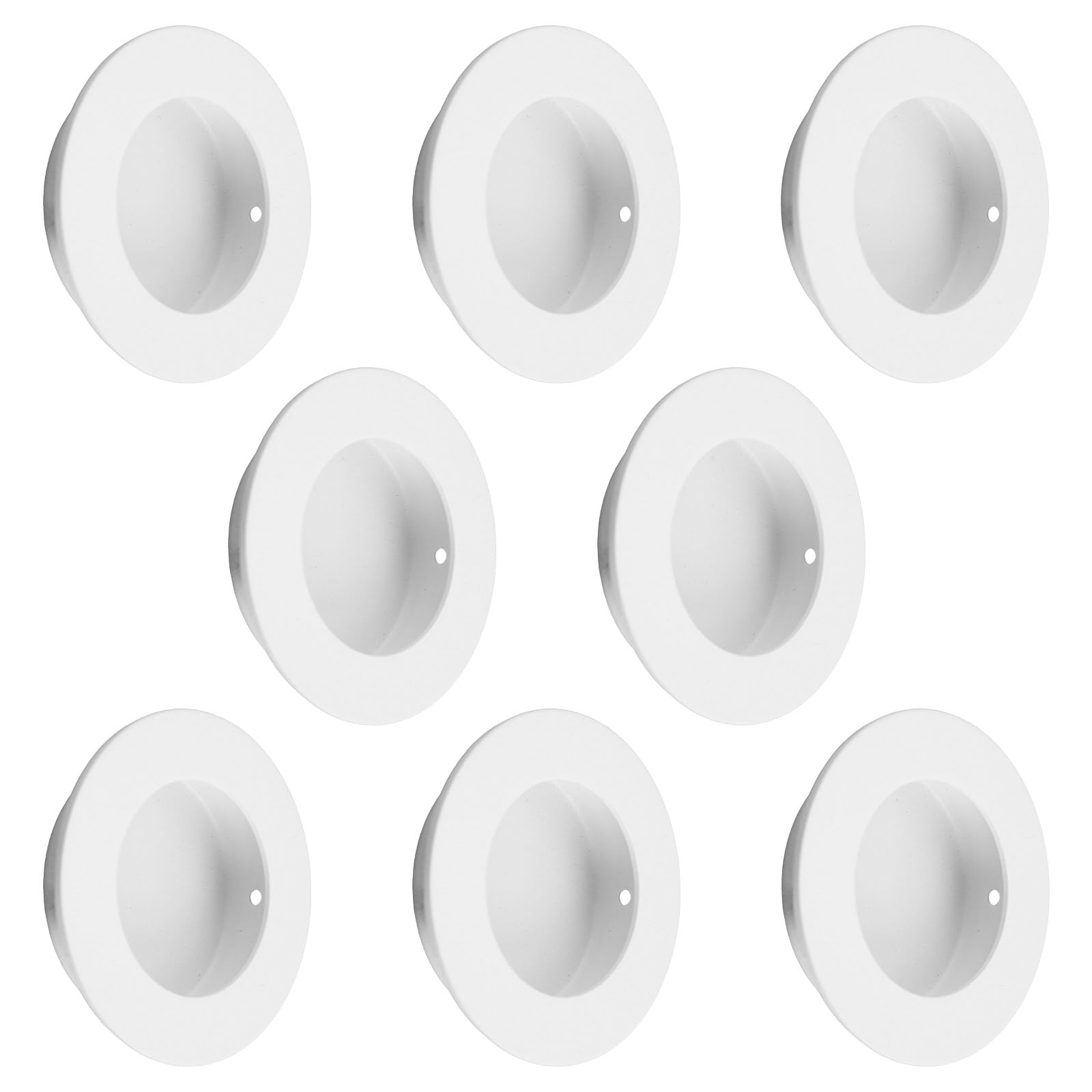 MOROBOR Round Finger Pull, 8 Pcs Invisible Flush Pull Recessed Handles Invisible Stainless Steel Sliding Door Handle for Sliding Barn Drawer Cupboard Wardrobe/White,65mm — image 1