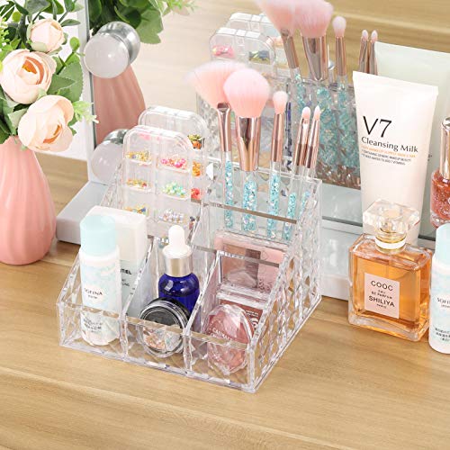 Image of Tbestmax Makeup Organizer for Vanity 7-Compartment Clear Brush Holder Cosmetics Storage