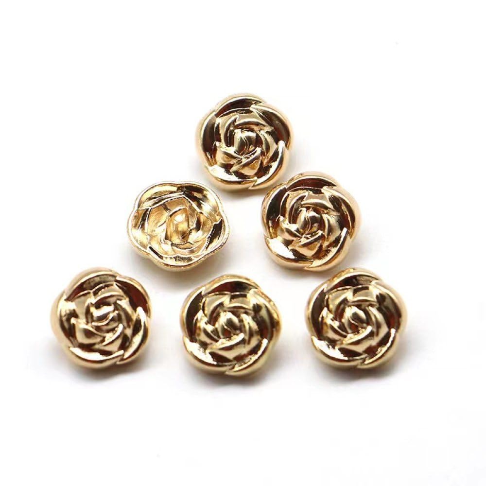 LIBERGA 50 Pcs Metal Rose Buttons with Shank, Golden Flower Shape Sewing Button for Women Clothes Cardigans Coat Craft Projects, 25mm