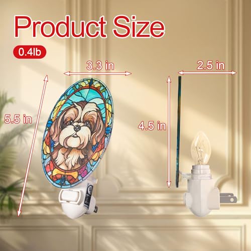 Image of Dog Night Light Shih Tzu, Stained Glass Styled Plug-in Wall Nightlight, Bulb Included, Pet Memorial Dog Lover Gift, Bedroom Hallway Bathroom Decor, Manual On /Off Switch