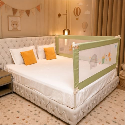 Image of Kids Station 2 Side Basic Bed Rail Guard (6.6ft x 6ft / 200cm x 180cm), Bed Railing for Baby Safety, Kids Toddler Bed Protector Side Walls, Adjustable Height, Portable & Foldable (Green)