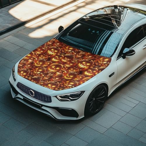Image of Car Hood Cover Jack O Lantern Print Car Hood Protector Waterproof Universal Automotive Exterior Accessories Halloween Decorations for Compact Vehicles Sedans Trucks SUVs Pickup (59x39 Inch)