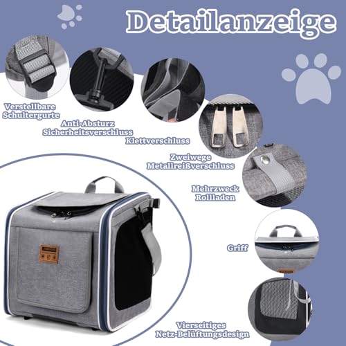 Cnwinu Hundefahrradkorb Vorne, Hundekorb Fahrrad Vorne mit 4-Offenen Türen, 4-Mesh-Fenster, Faltbarer Fahrradkörbe für Hunde, Fahrrad Hundekorb für Kleine und Mittelgroße Katzen und Hunde