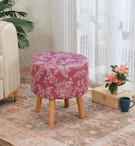 Image of NACIA Versatile Ottoman Stool with Storage - Stylish Pouffe for Footrest, Seating & Decor - Durable and Lightweight Design for Living Room & Bedroom, 18 Inch, Pink Dmsk