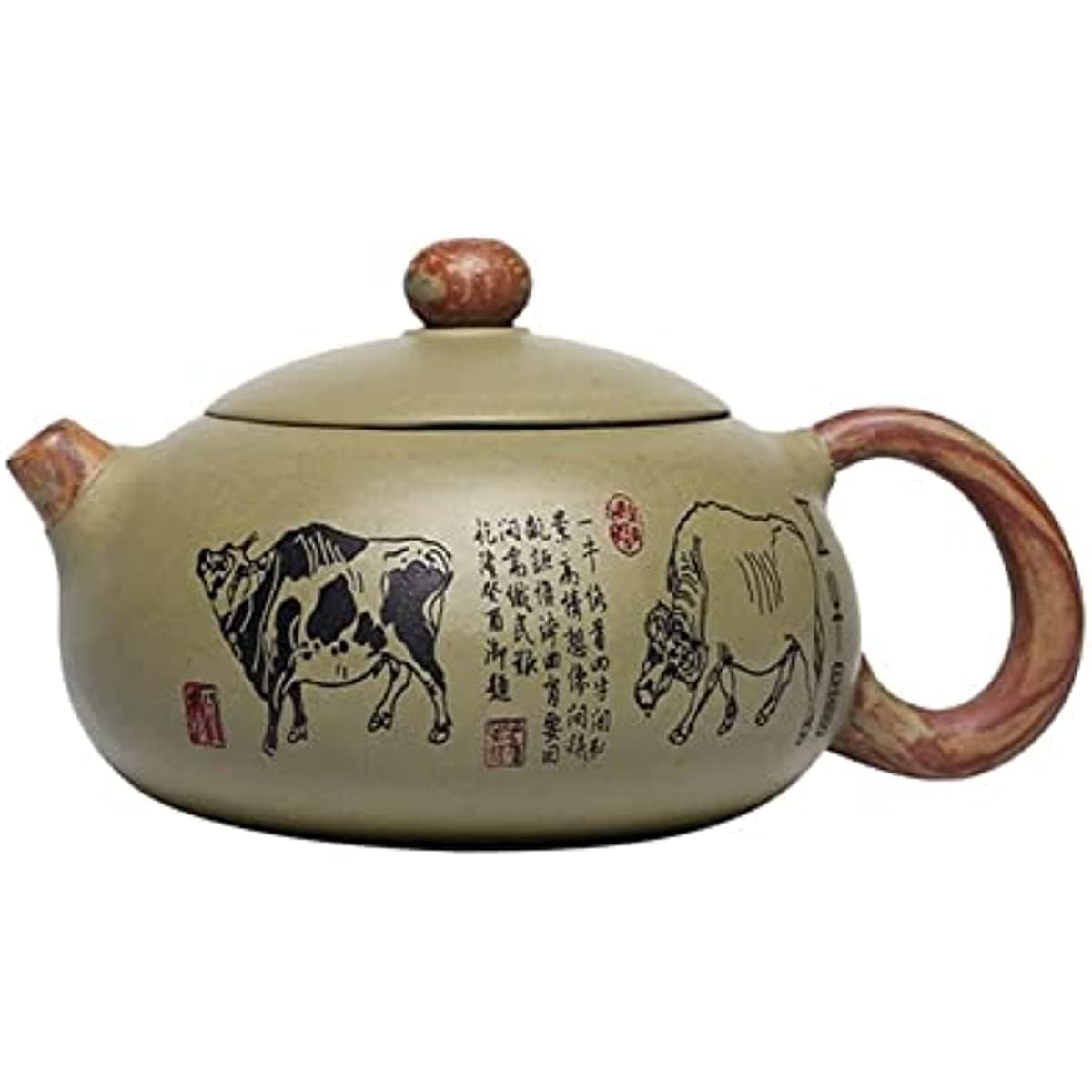 Set da tè Cinese Gongfu, teiere Cinesi in Argilla Viola da 260 ml, teiera in Argilla Verde con Filtro in Minerale Grezzo, bollitore Xishi a Cinque Mucche Dipinto a Mano