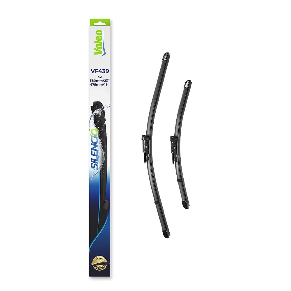 VALEO Silencio Wiper - VF439 - Kit of High Performance, Superior Road Visibility, Easy Installation Original Flat Blades 580mm/475mm - Front - Set of 2 Wiper Blades - 574639